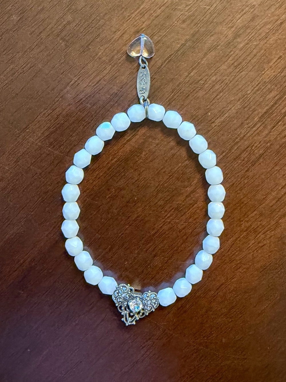Sabika White Beaded Stretch Bracelet with Delicate Heart Charm